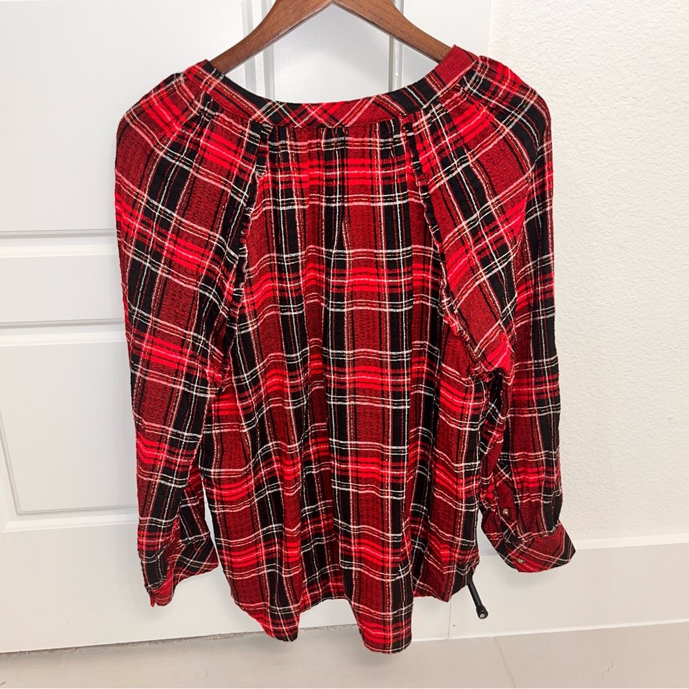 INTRO Pucker Plaid Point Collar Long Sleeve
Button Front Swing Women’s Blouse - Picture 3 of 8